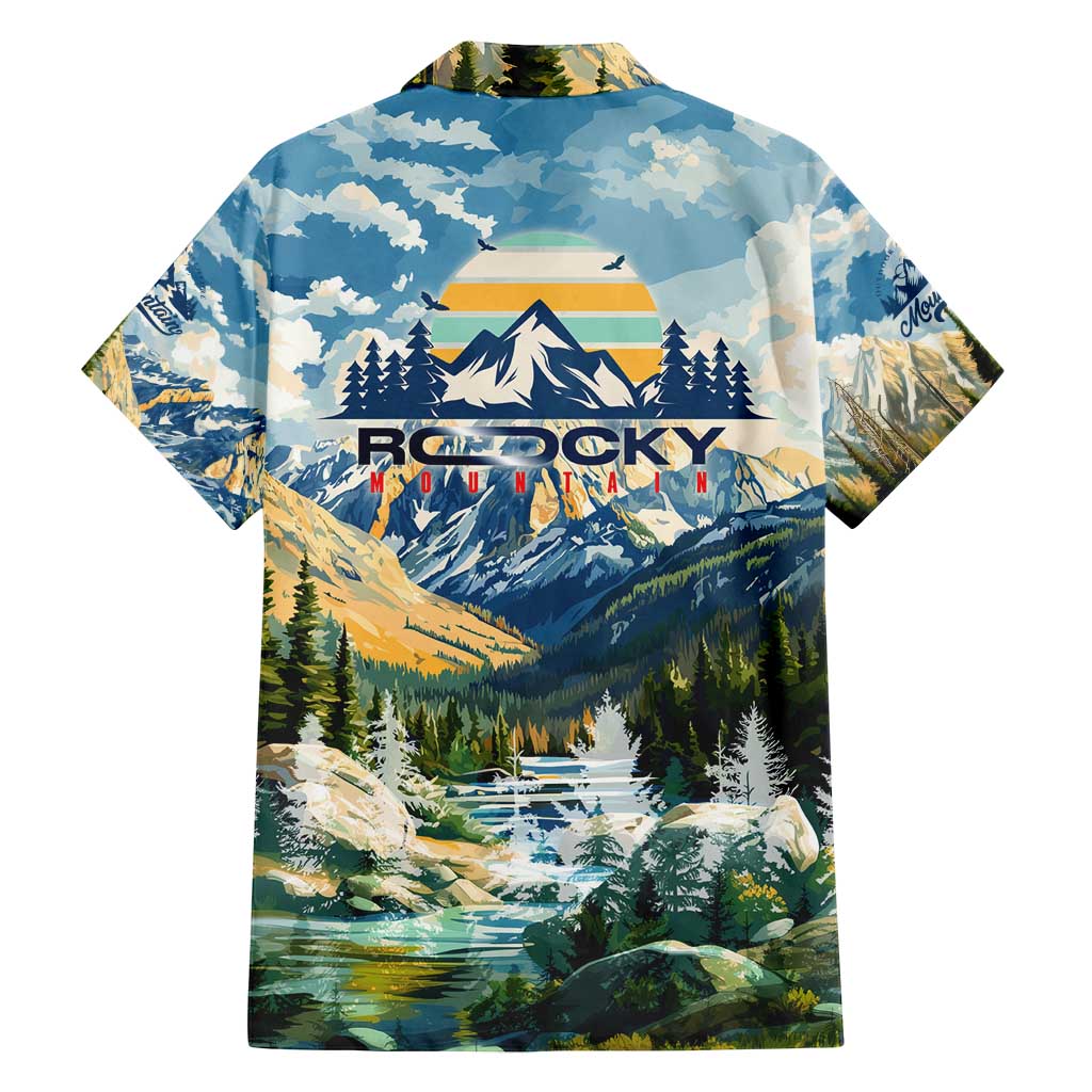 Wilderness of Rocky Mountains Family Matching Off Shoulder Short Dress and Hawaiian Shirt