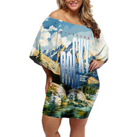 Wilderness of Rocky Mountains Family Matching Off Shoulder Short Dress and Hawaiian Shirt