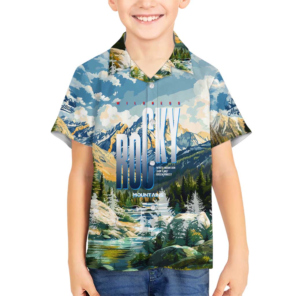 Wilderness of Rocky Mountains Family Matching Off Shoulder Short Dress and Hawaiian Shirt
