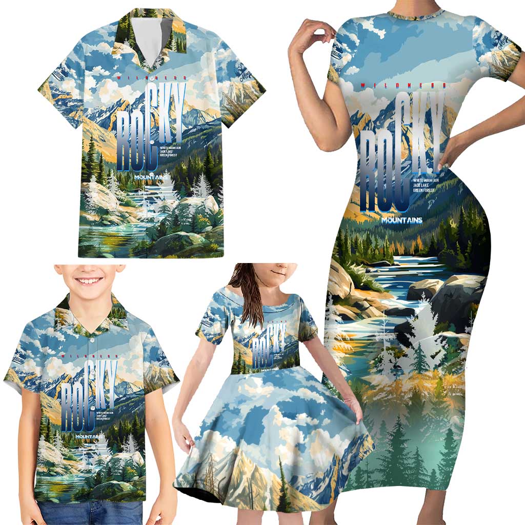 Wilderness of Rocky Mountains Family Matching Short Sleeve Bodycon Dress and Hawaiian Shirt
