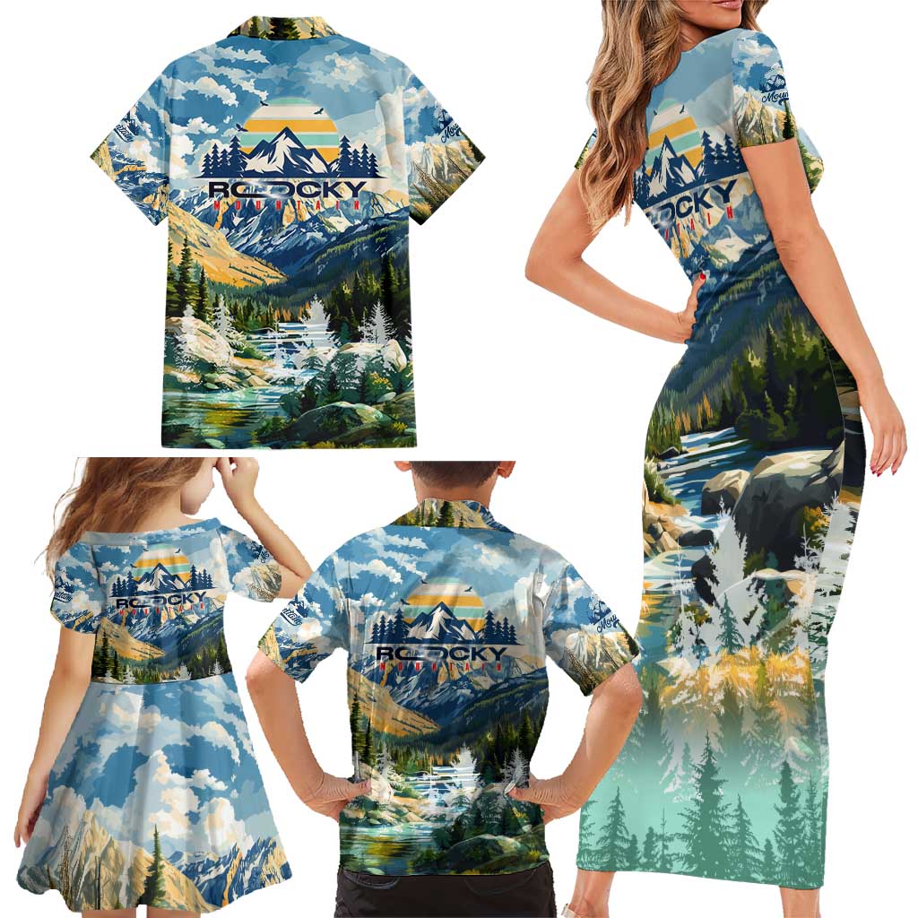 Wilderness of Rocky Mountains Family Matching Short Sleeve Bodycon Dress and Hawaiian Shirt