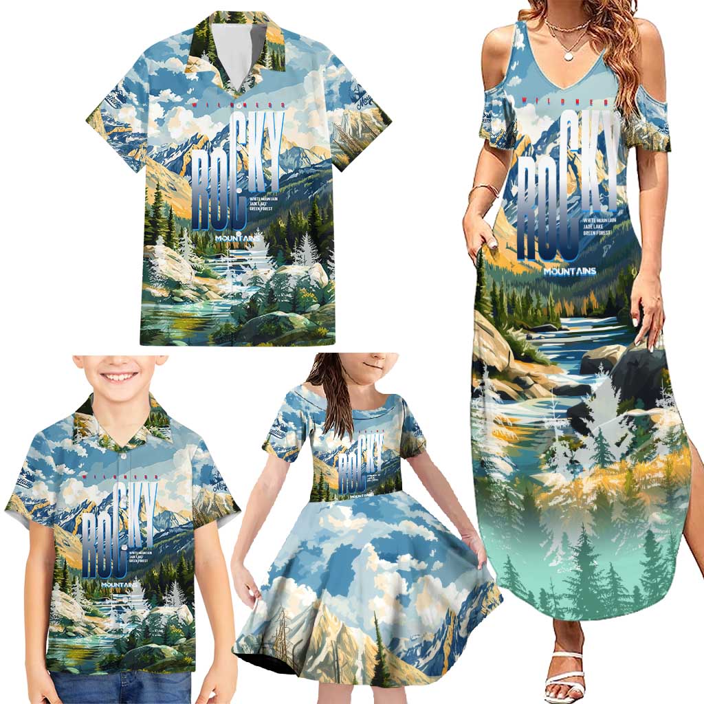 Wilderness of Rocky Mountains Family Matching Summer Maxi Dress and Hawaiian Shirt