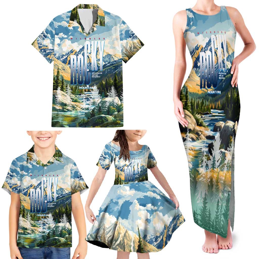 Wilderness of Rocky Mountains Family Matching Tank Maxi Dress and Hawaiian Shirt