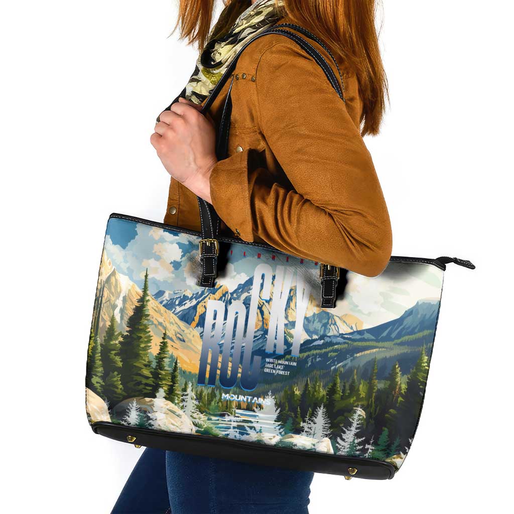 Wilderness of Rocky Mountains Leather Tote Bag