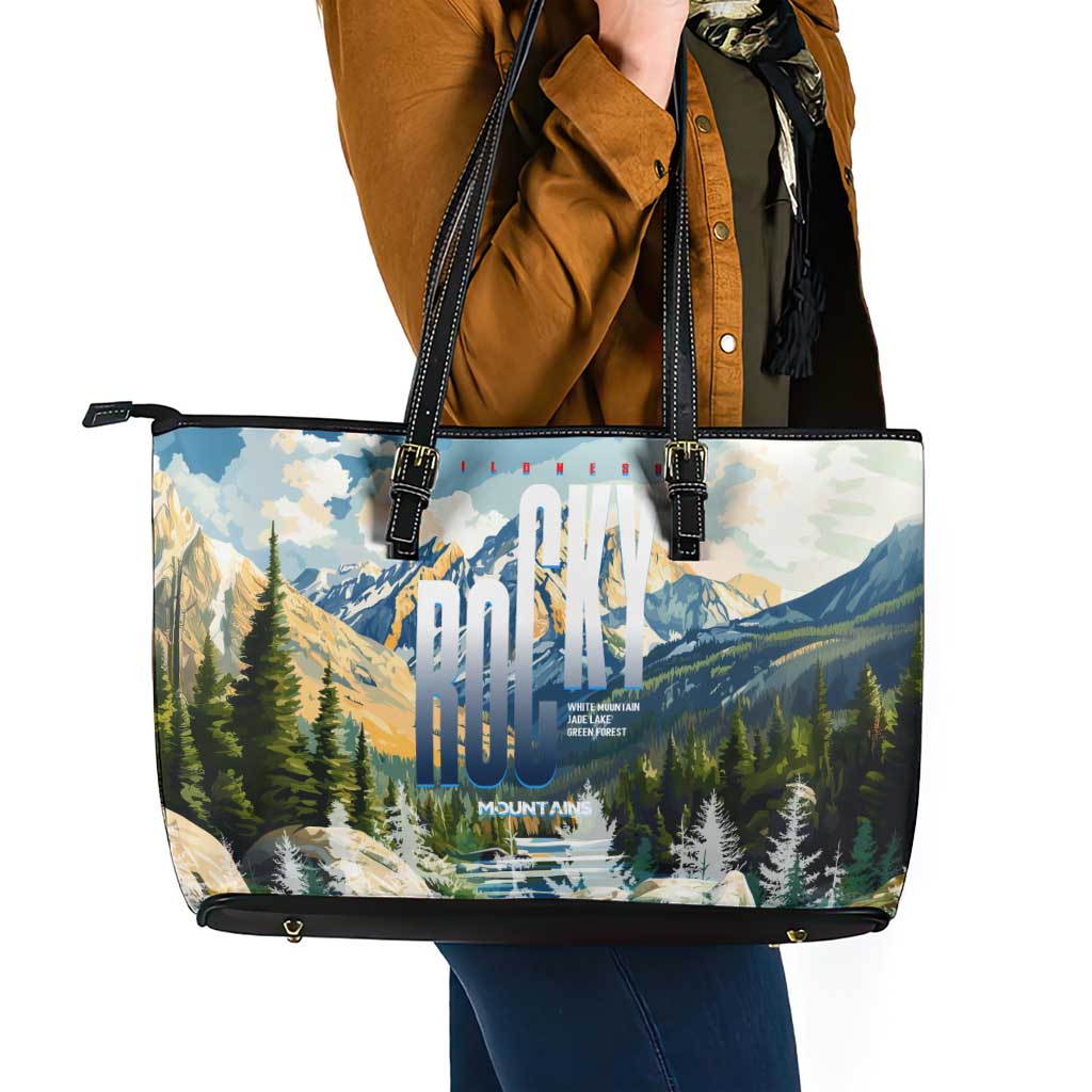Wilderness of Rocky Mountains Leather Tote Bag