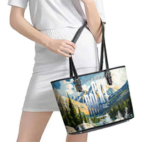 Wilderness of Rocky Mountains Leather Tote Bag