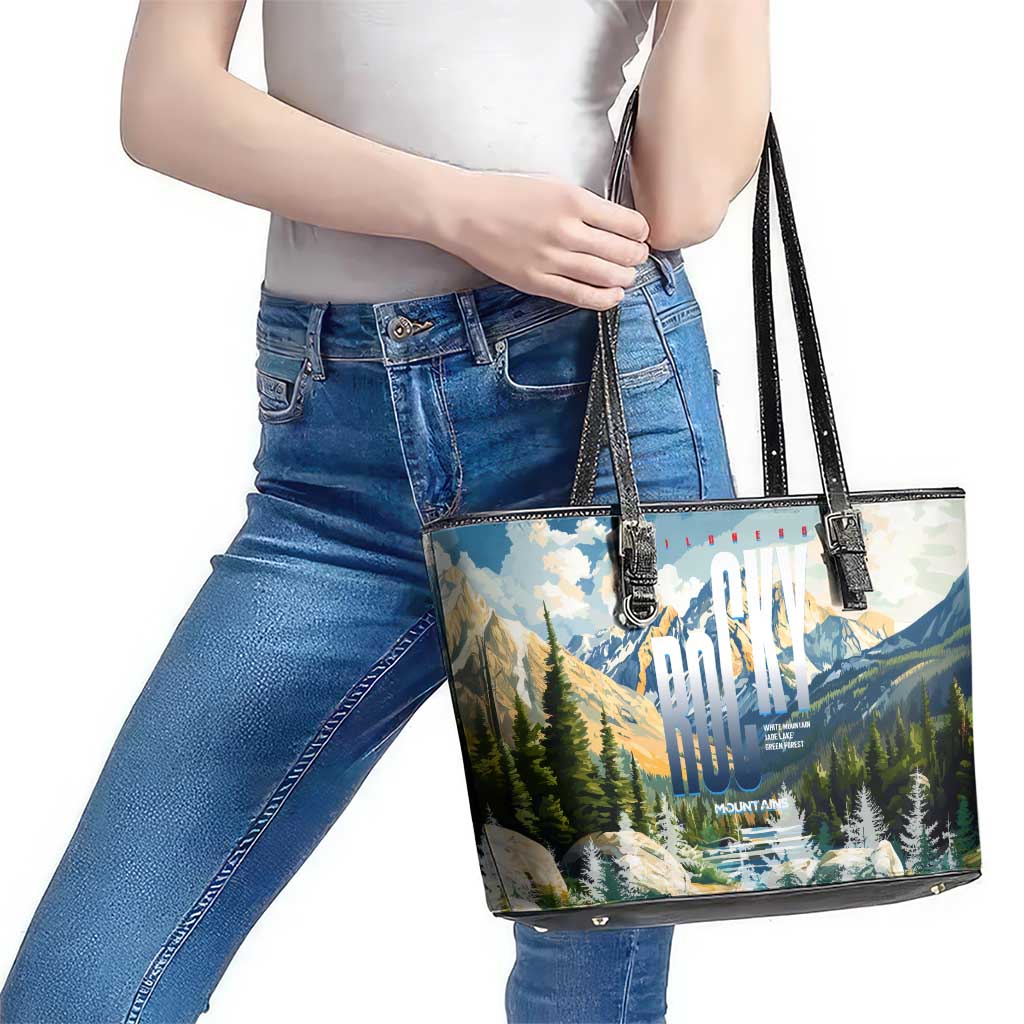 Wilderness of Rocky Mountains Leather Tote Bag