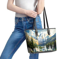 Wilderness of Rocky Mountains Leather Tote Bag