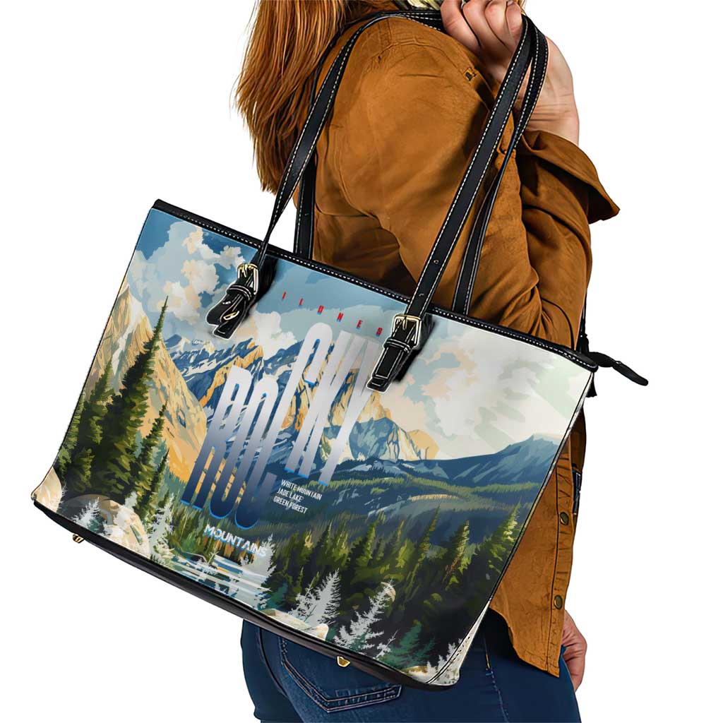 Wilderness of Rocky Mountains Leather Tote Bag