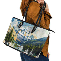 Wilderness of Rocky Mountains Leather Tote Bag
