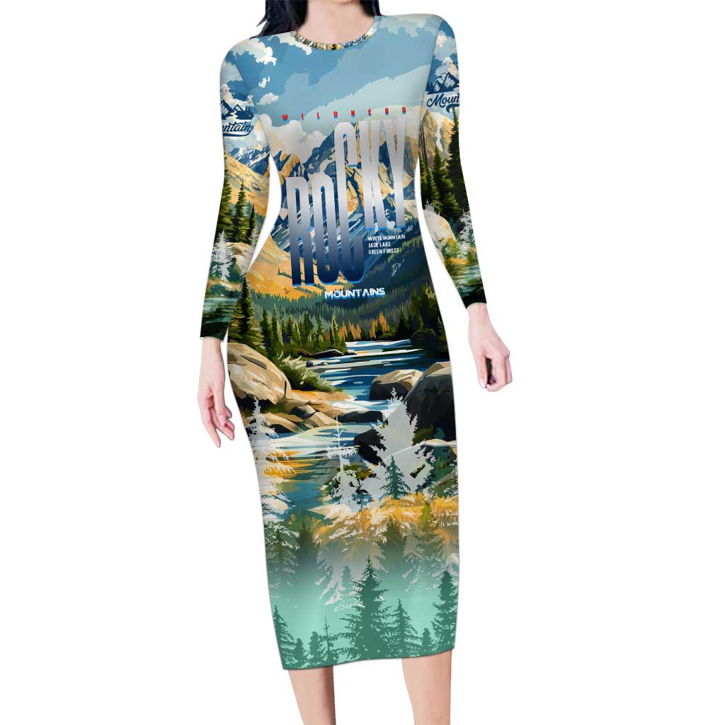 Wilderness of Rocky Mountains Long Sleeve Bodycon Dress
