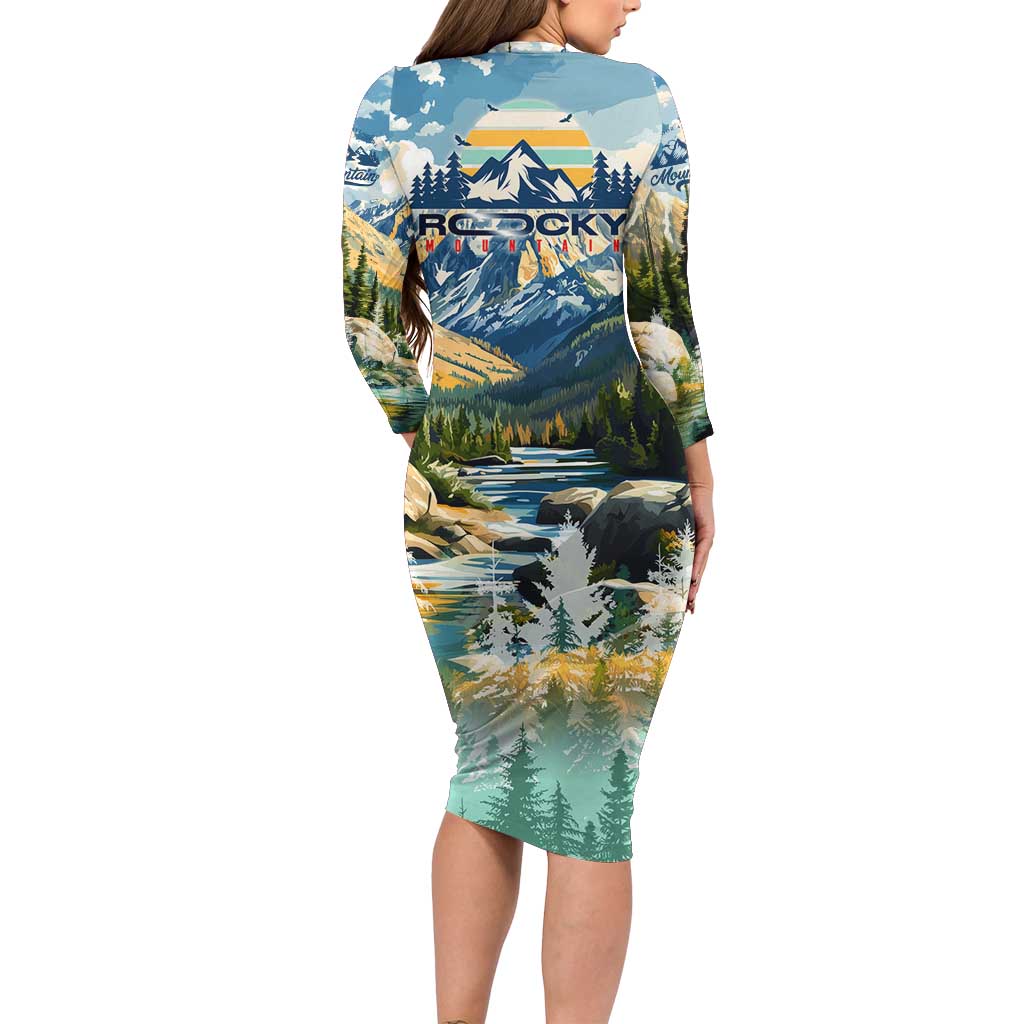 Wilderness of Rocky Mountains Long Sleeve Bodycon Dress