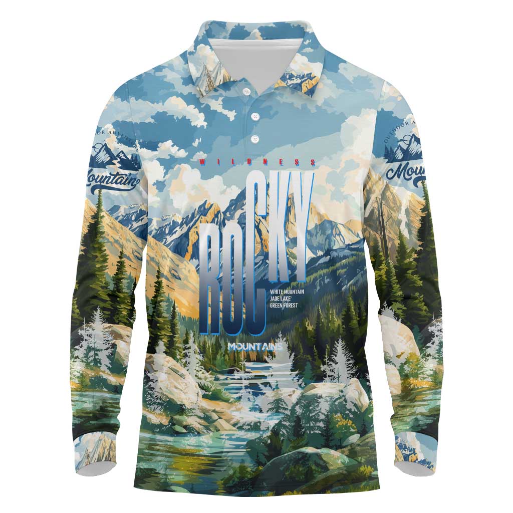 Wilderness of Rocky Mountains Long Sleeve Polo Shirt