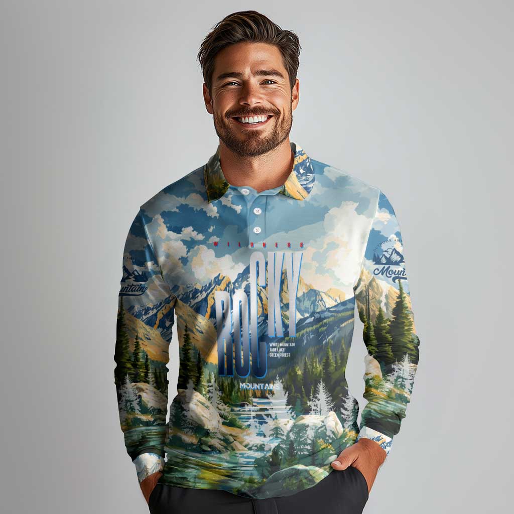 Wilderness of Rocky Mountains Long Sleeve Polo Shirt