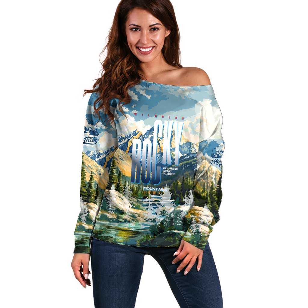 Wilderness of Rocky Mountains Off Shoulder Sweater