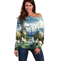 Wilderness of Rocky Mountains Off Shoulder Sweater