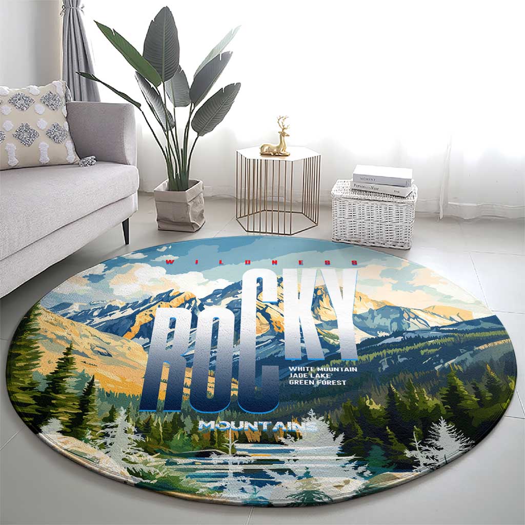Wilderness of Rocky Mountains Round Carpet