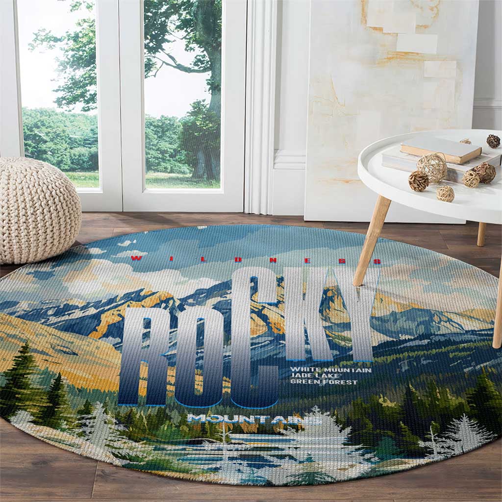 Wilderness of Rocky Mountains Round Carpet