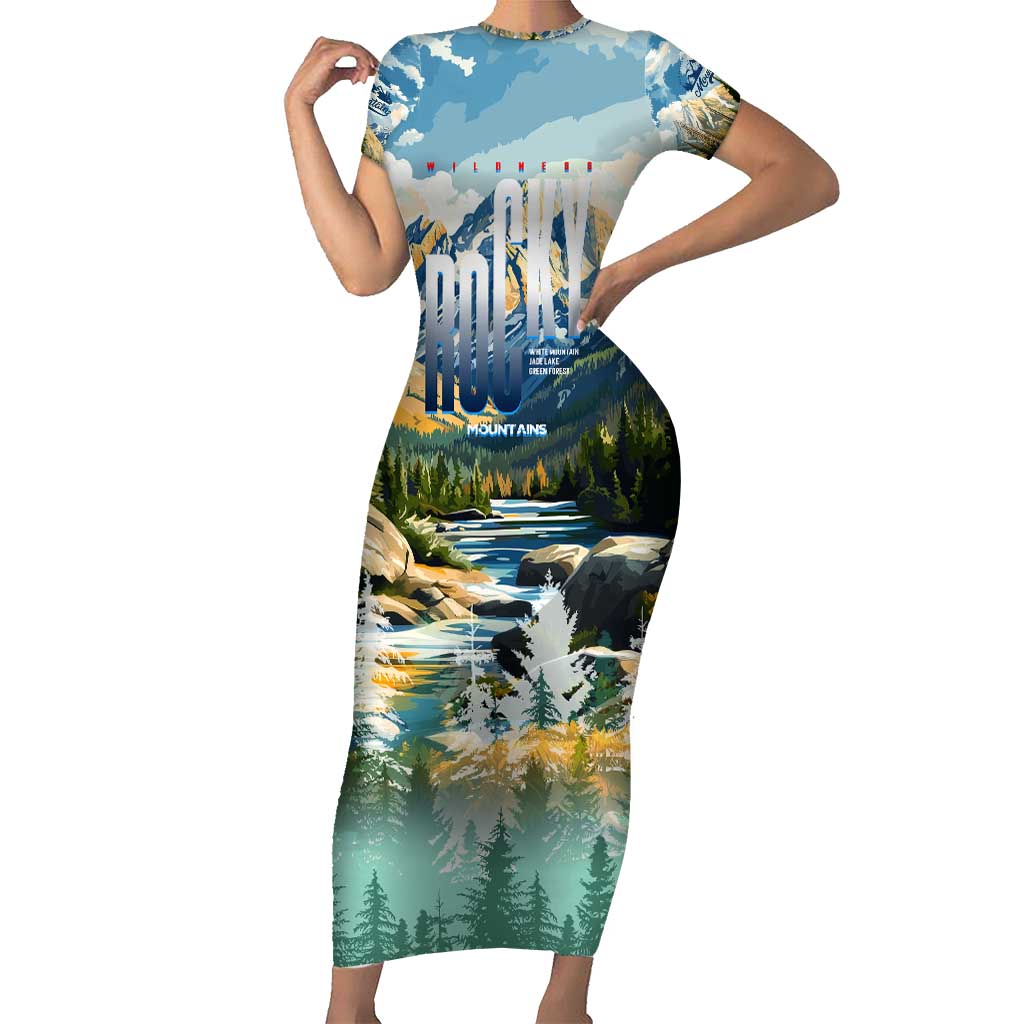 Wilderness of Rocky Mountains Short Sleeve Bodycon Dress