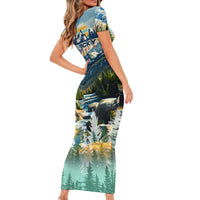Wilderness of Rocky Mountains Short Sleeve Bodycon Dress