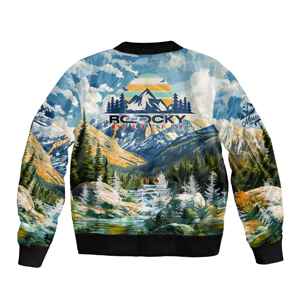 Wilderness of Rocky Mountains Sleeve Zip Bomber Jacket