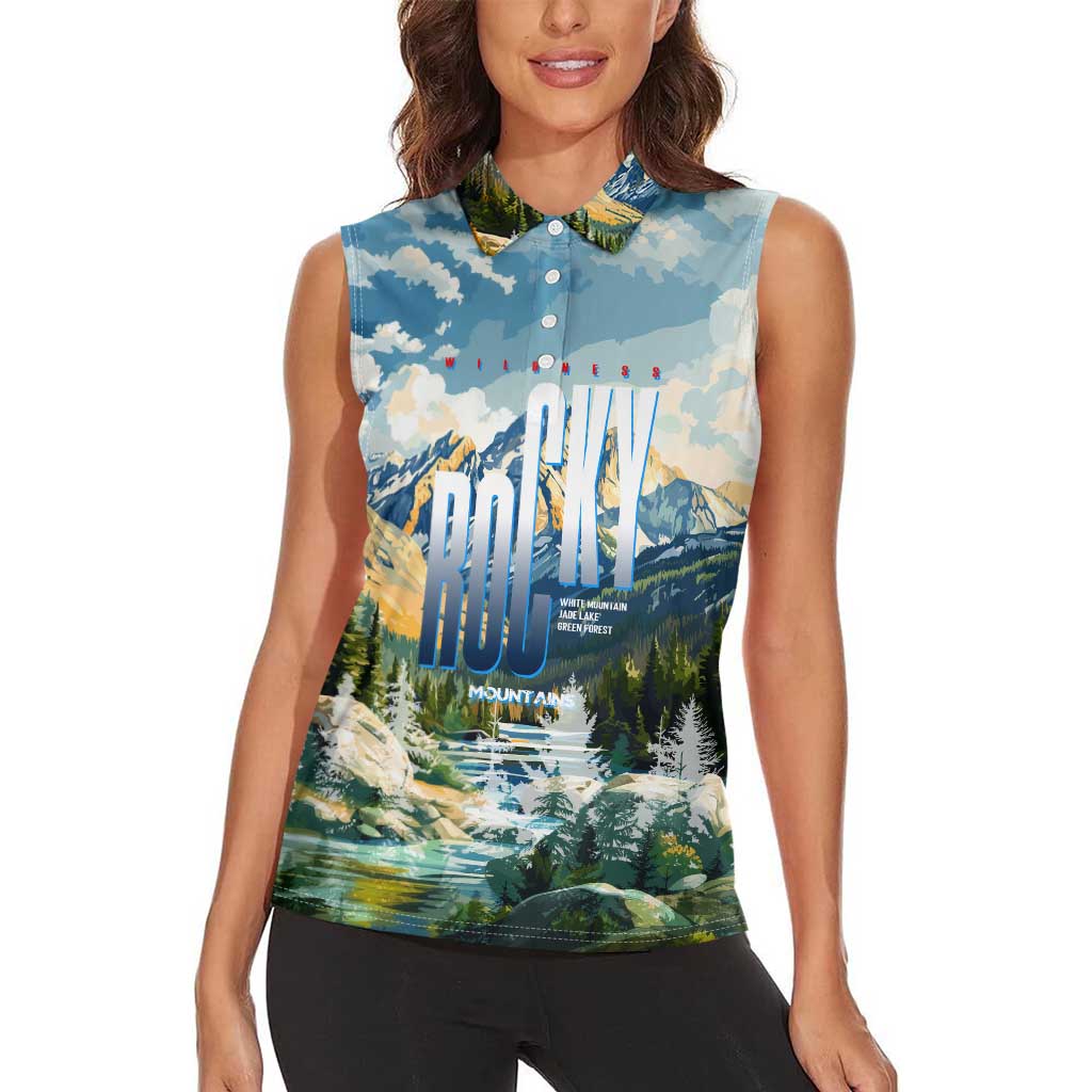 Wilderness of Rocky Mountains Women Sleeveless Polo Shirt