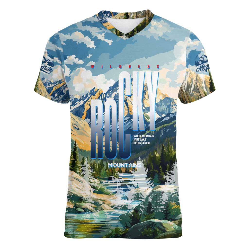 Wilderness of Rocky Mountains Women V-Neck T-Shirt