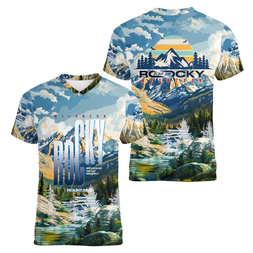 Wilderness of Rocky Mountains Women V-Neck T-Shirt
