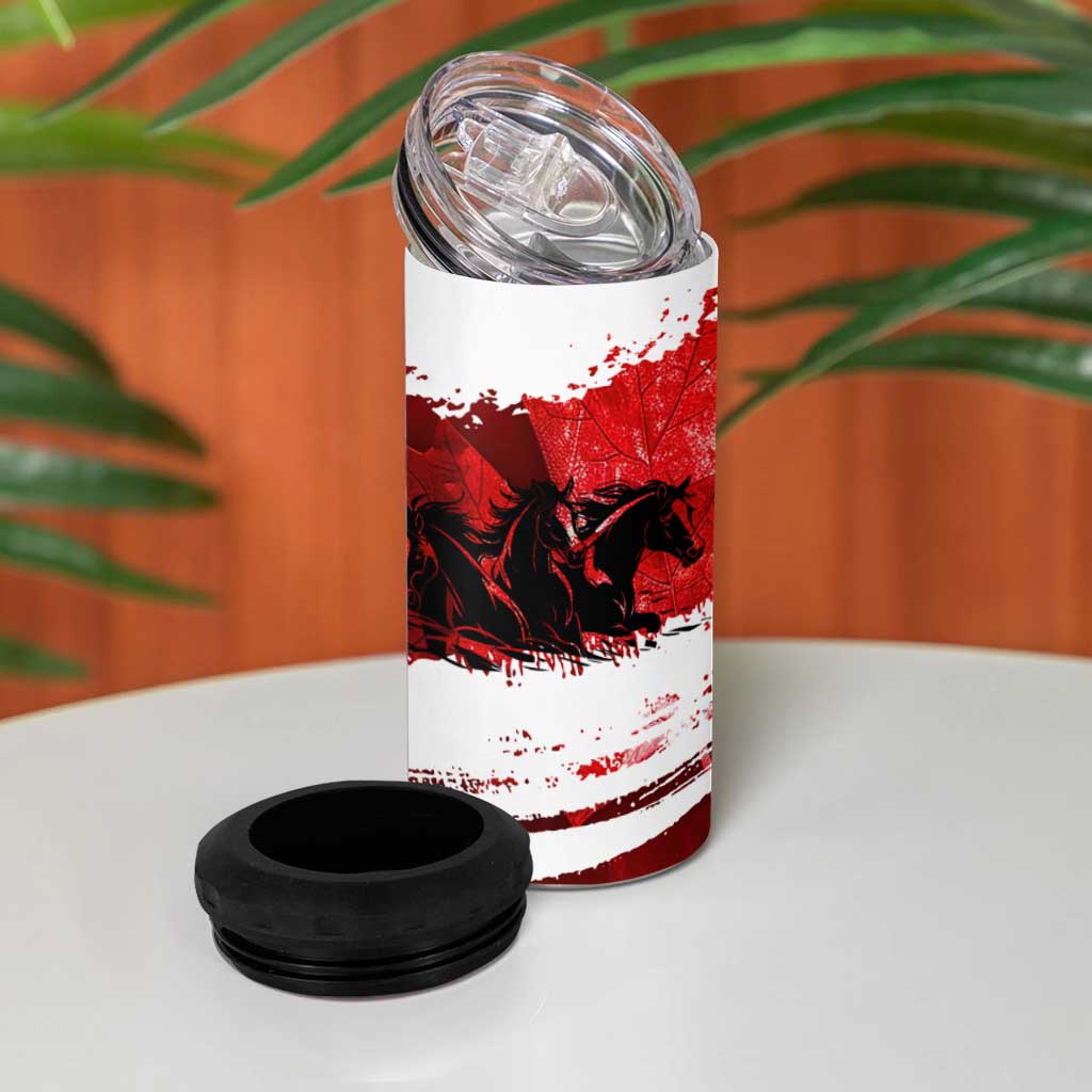 Canadian Horse 4 in 1 Can Cooler Tumbler Canada Maple Leaf