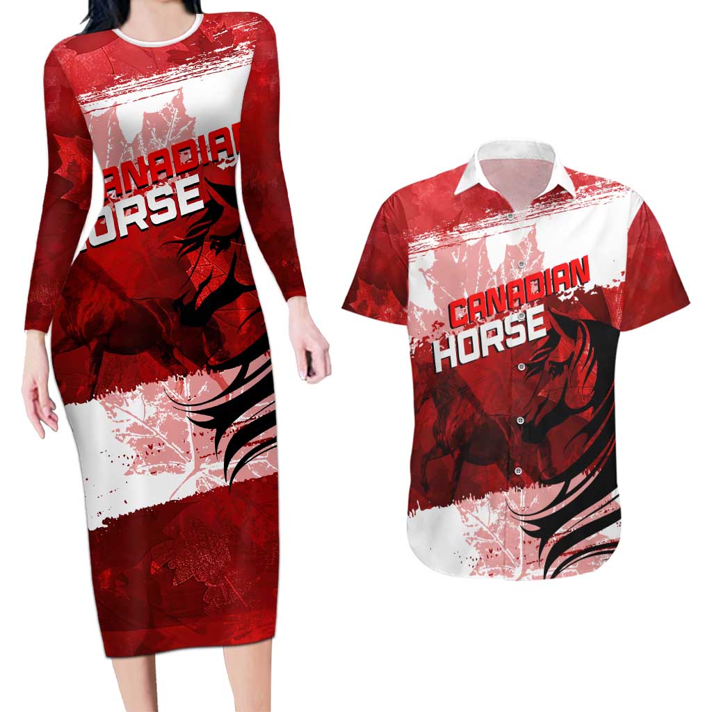 Personalized Canadian Horse Couples Matching Long Sleeve Bodycon Dress and Hawaiian Shirt Canada Maple Leaf