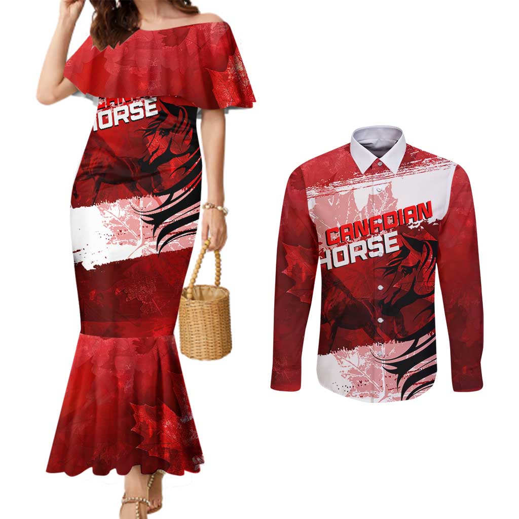 Personalized Canadian Horse Couples Matching Mermaid Dress and Long Sleeve Button Shirt Canada Maple Leaf