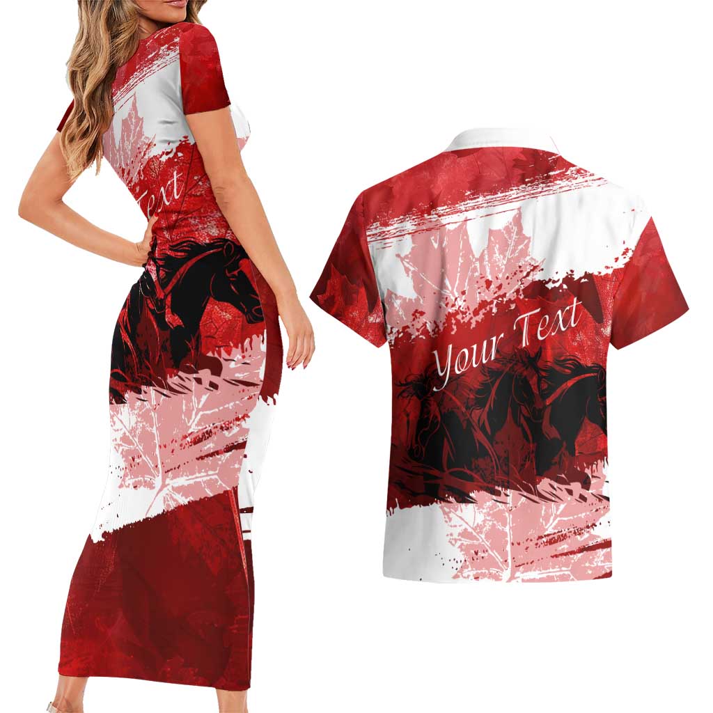 Personalized Canadian Horse Couples Matching Short Sleeve Bodycon Dress and Hawaiian Shirt Canada Maple Leaf