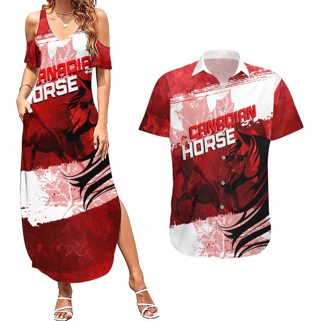 Personalized Canadian Horse Couples Matching Summer Maxi Dress and Hawaiian Shirt Canada Maple Leaf