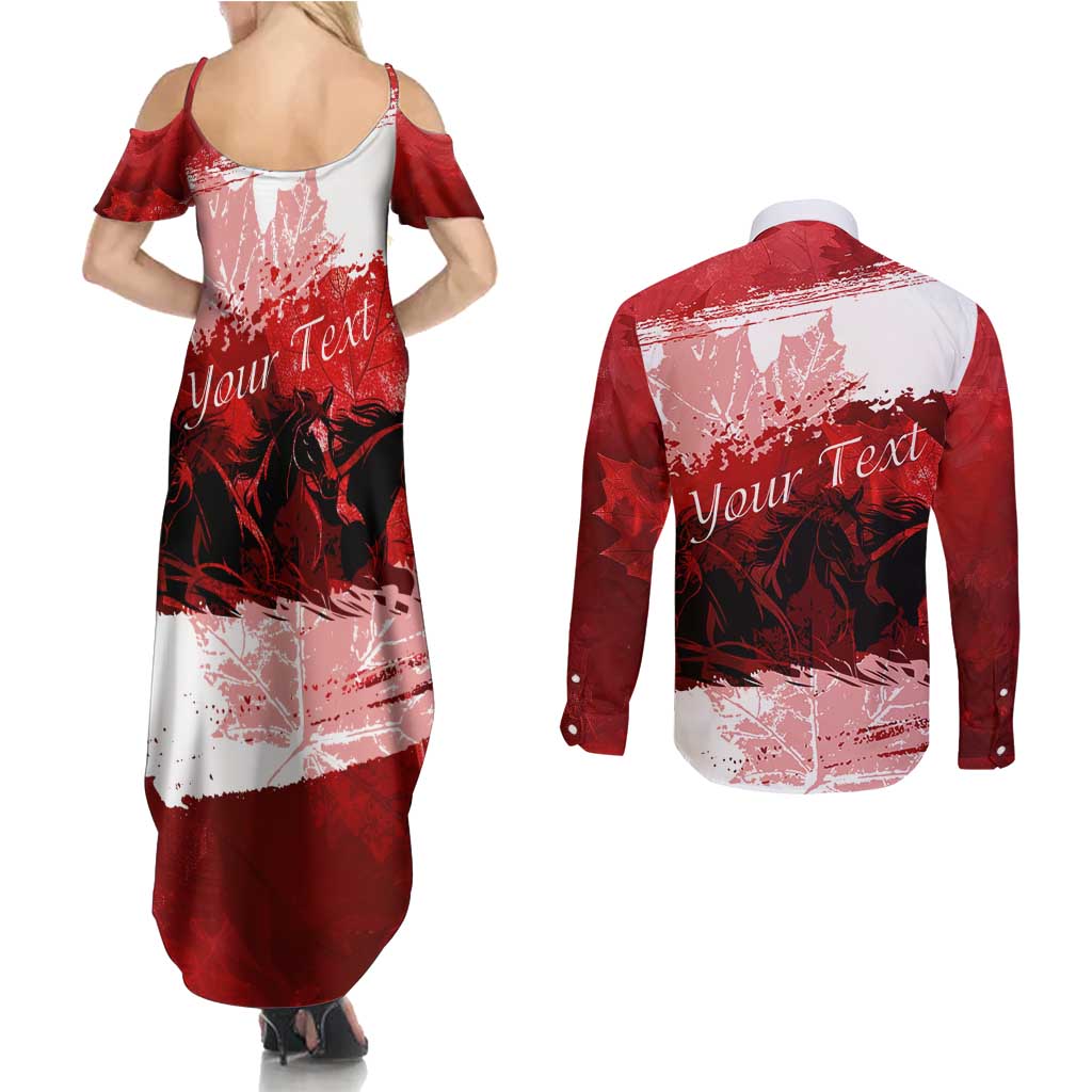 Personalized Canadian Horse Couples Matching Summer Maxi Dress and Long Sleeve Button Shirt Canada Maple Leaf