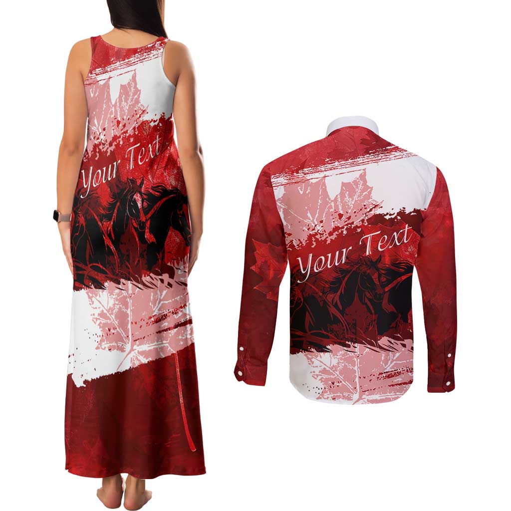 Personalized Canadian Horse Couples Matching Tank Maxi Dress and Long Sleeve Button Shirt Canada Maple Leaf