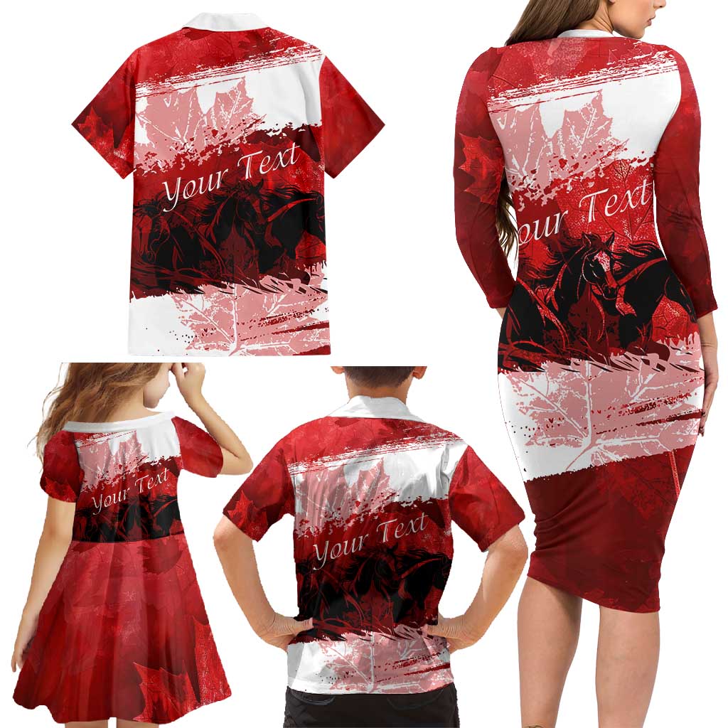 Personalized Canadian Horse Family Matching Long Sleeve Bodycon Dress and Hawaiian Shirt Canada Maple Leaf