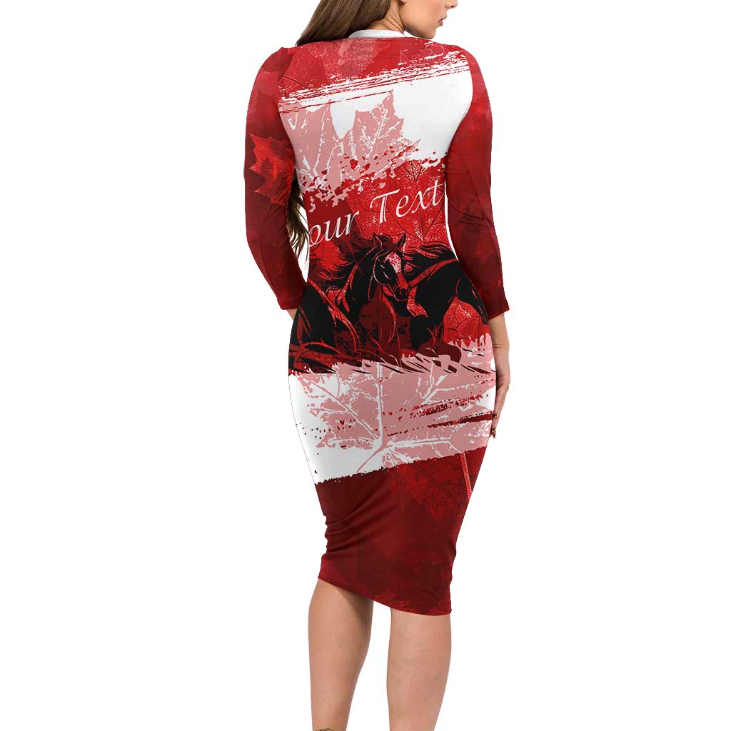 Personalized Canadian Horse Family Matching Long Sleeve Bodycon Dress and Hawaiian Shirt Canada Maple Leaf
