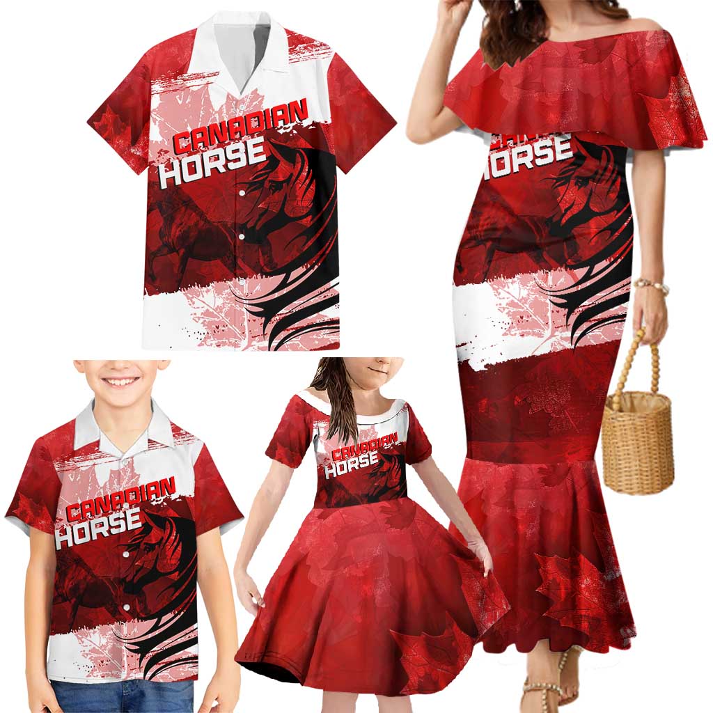 Personalized Canadian Horse Family Matching Mermaid Dress and Hawaiian Shirt Canada Maple Leaf