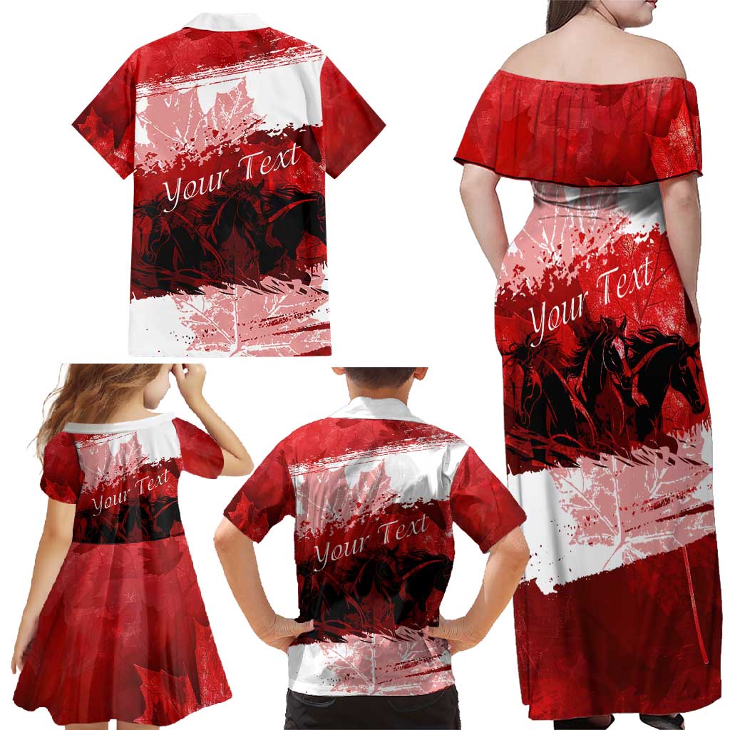Personalized Canadian Horse Family Matching Off Shoulder Maxi Dress and Hawaiian Shirt Canada Maple Leaf