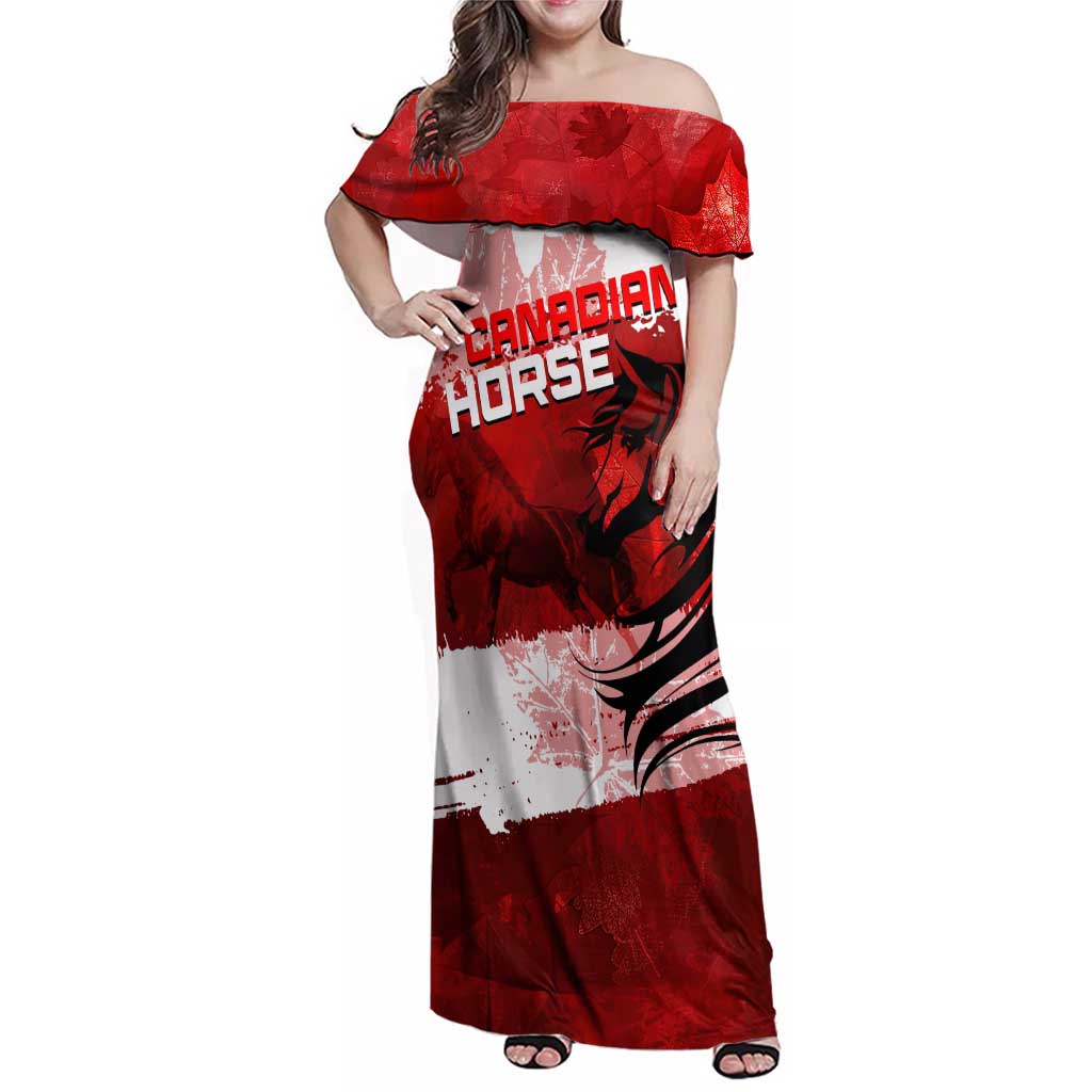 Personalized Canadian Horse Family Matching Off Shoulder Maxi Dress and Hawaiian Shirt Canada Maple Leaf
