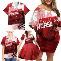 Personalized Canadian Horse Family Matching Off Shoulder Short Dress and Hawaiian Shirt Canada Maple Leaf
