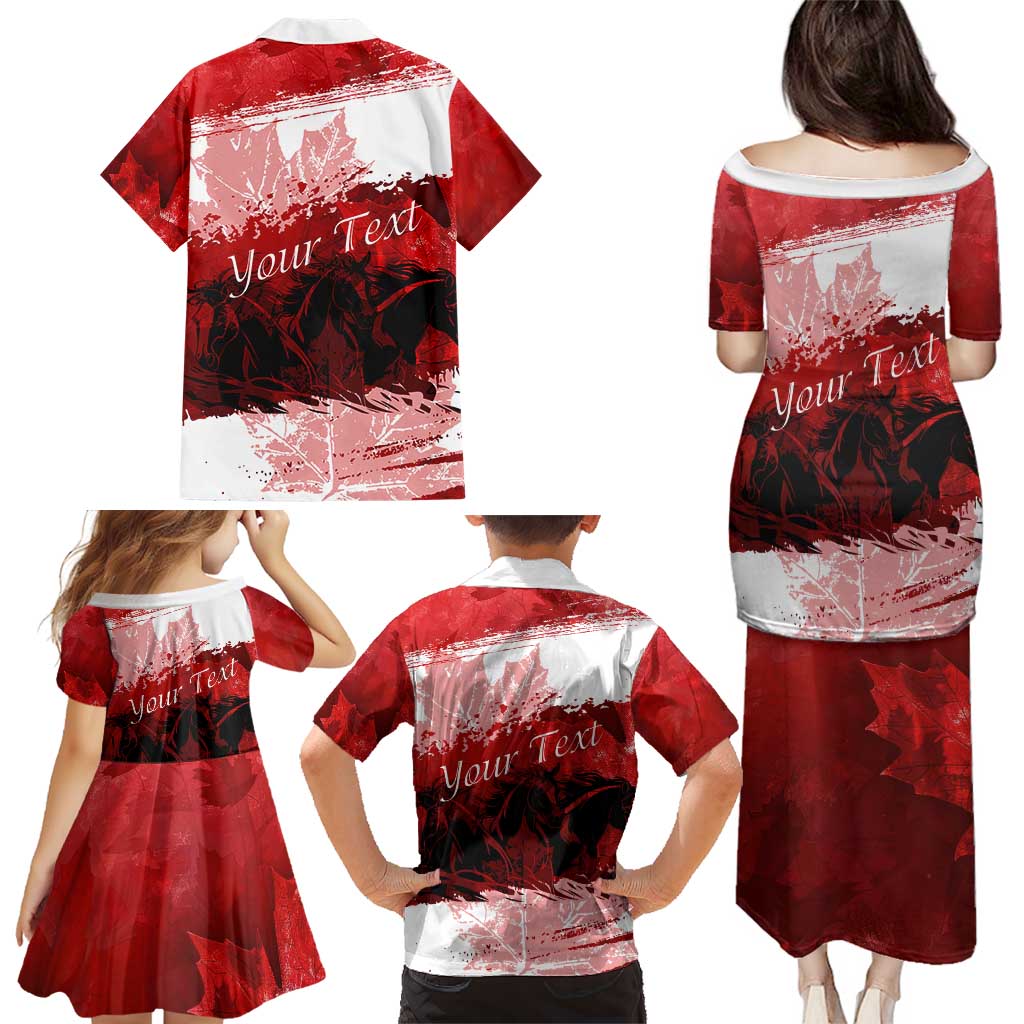 Personalized Canadian Horse Family Matching Puletasi and Hawaiian Shirt Canada Maple Leaf