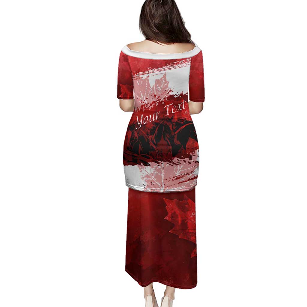 Personalized Canadian Horse Family Matching Puletasi and Hawaiian Shirt Canada Maple Leaf