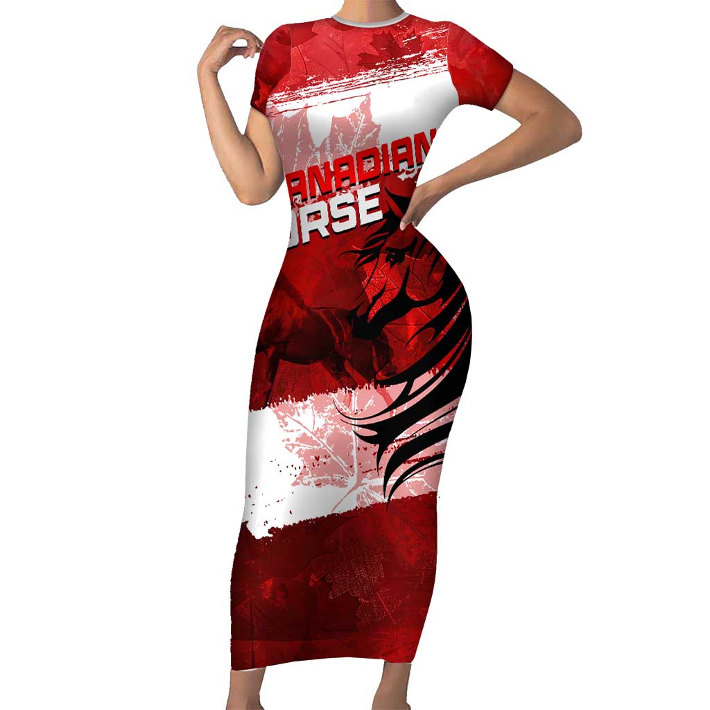 Personalized Canadian Horse Family Matching Short Sleeve Bodycon Dress and Hawaiian Shirt Canada Maple Leaf