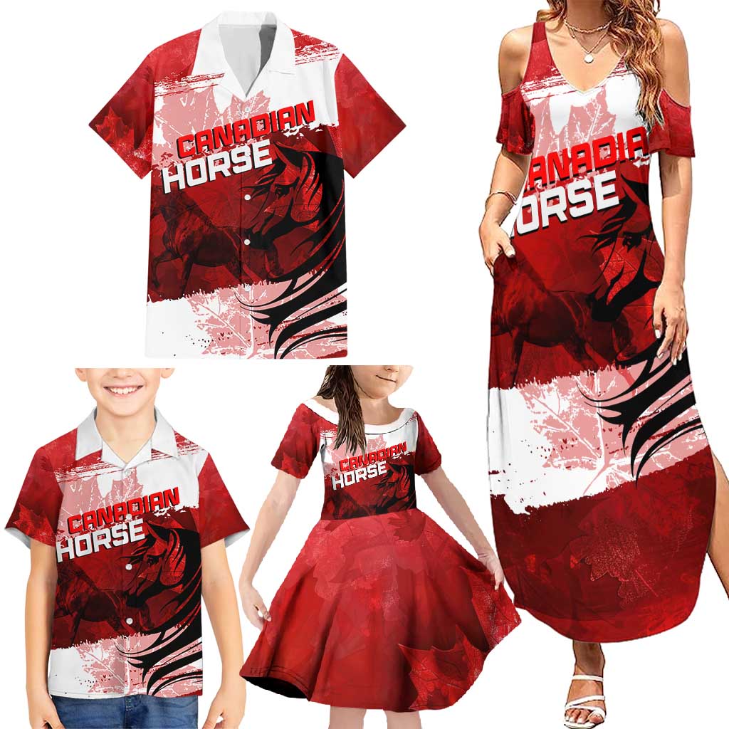 Personalized Canadian Horse Family Matching Summer Maxi Dress and Hawaiian Shirt Canada Maple Leaf