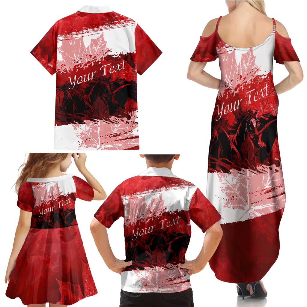 Personalized Canadian Horse Family Matching Summer Maxi Dress and Hawaiian Shirt Canada Maple Leaf