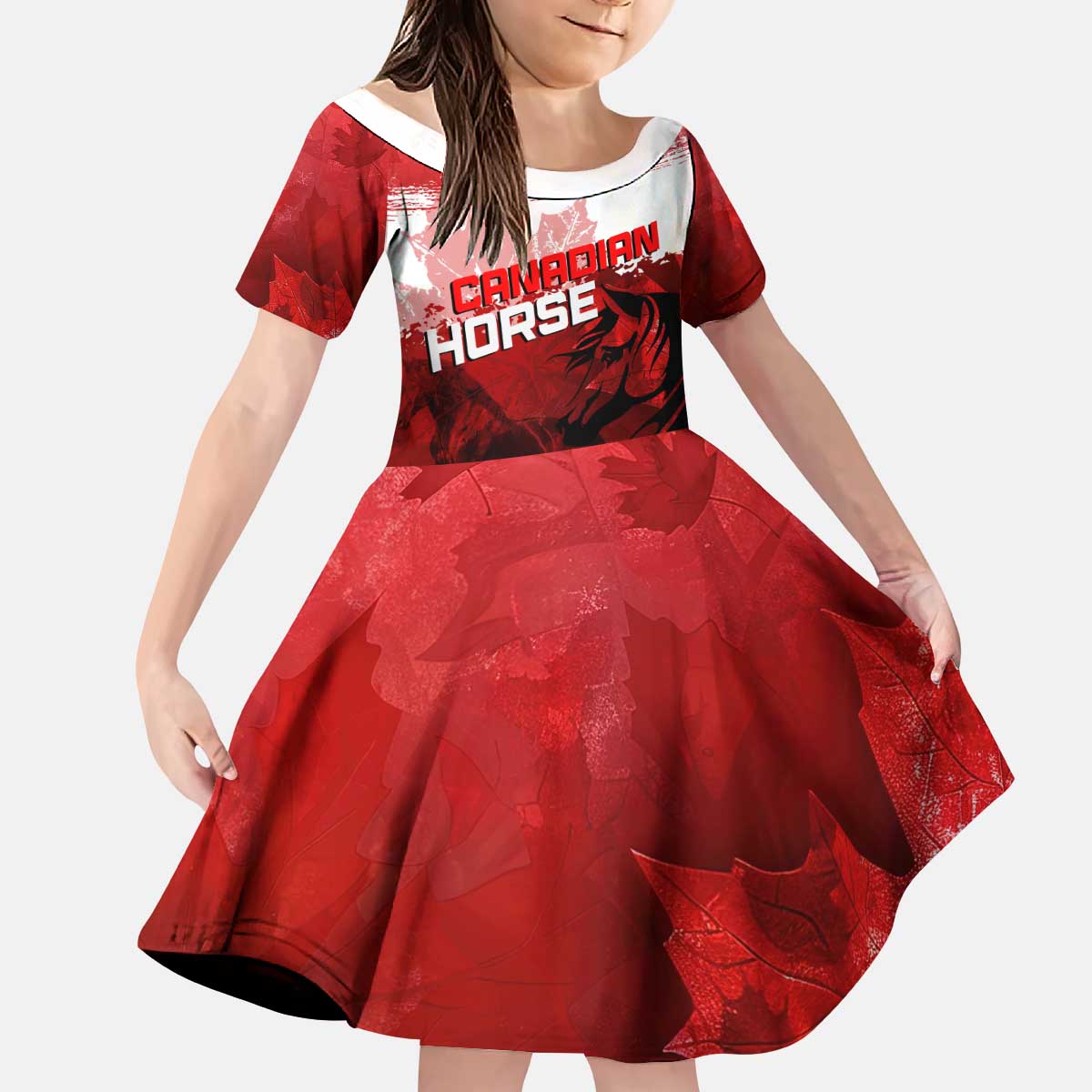 Personalized Canadian Horse Kid Short Sleeve Dress Canada Maple Leaf