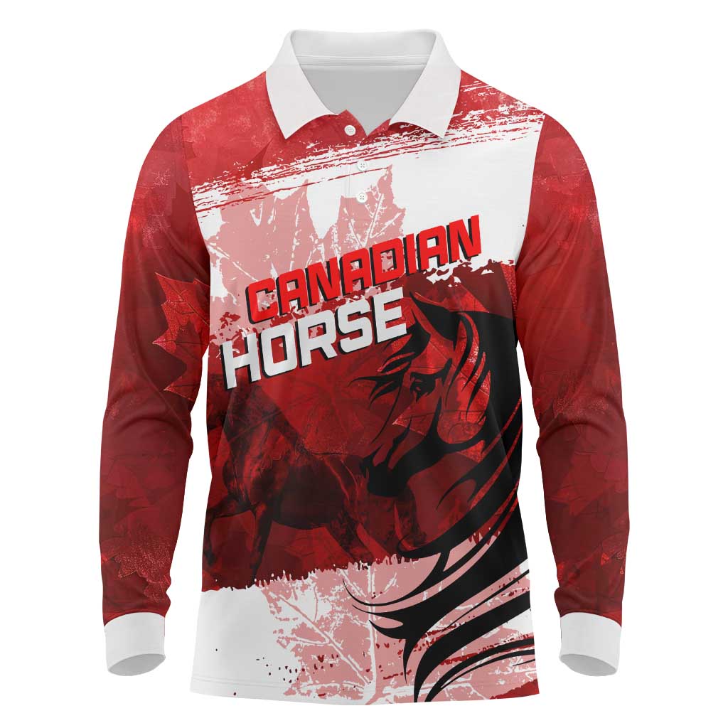 Personalized Canadian Horse Long Sleeve Polo Shirt Canada Maple Leaf