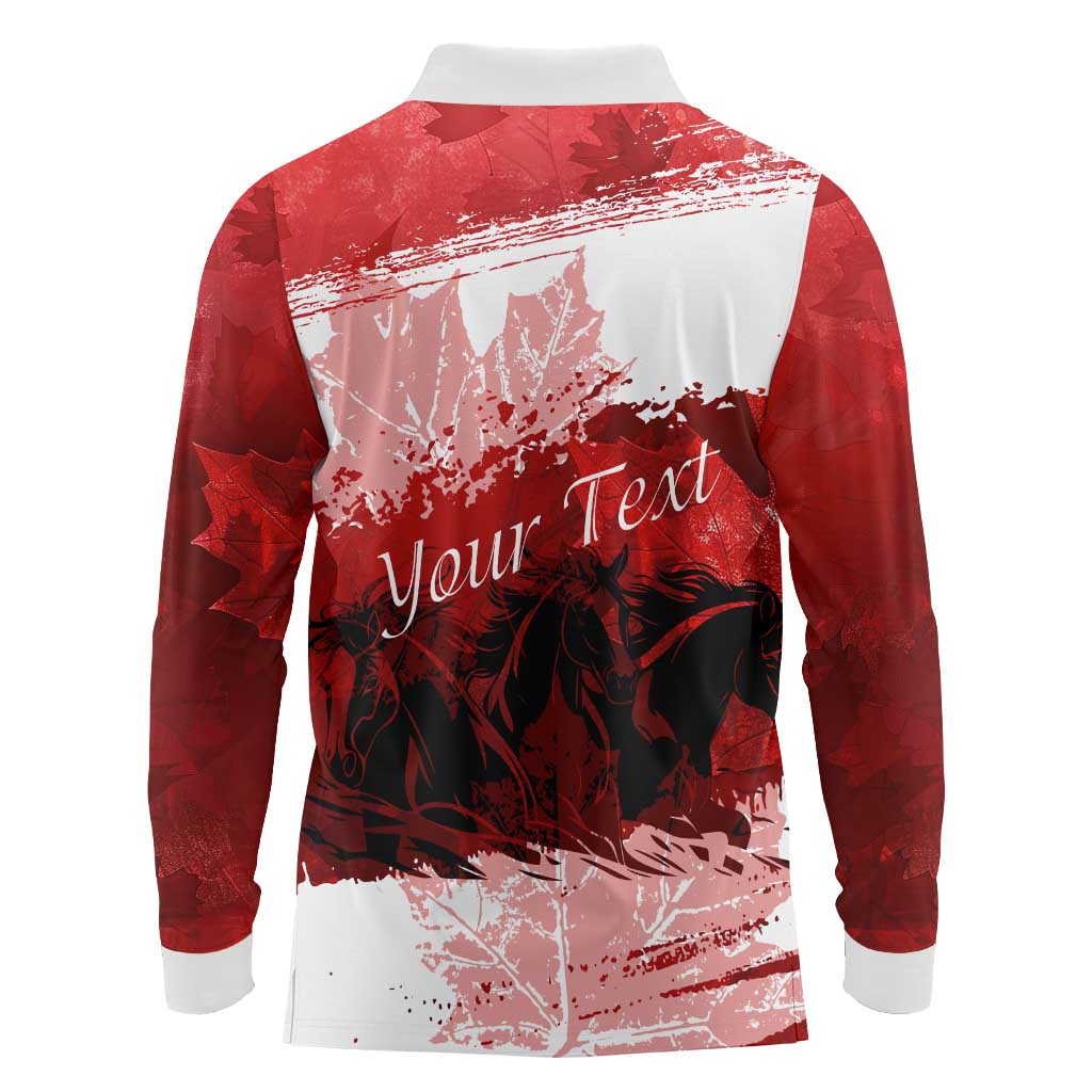 Personalized Canadian Horse Long Sleeve Polo Shirt Canada Maple Leaf
