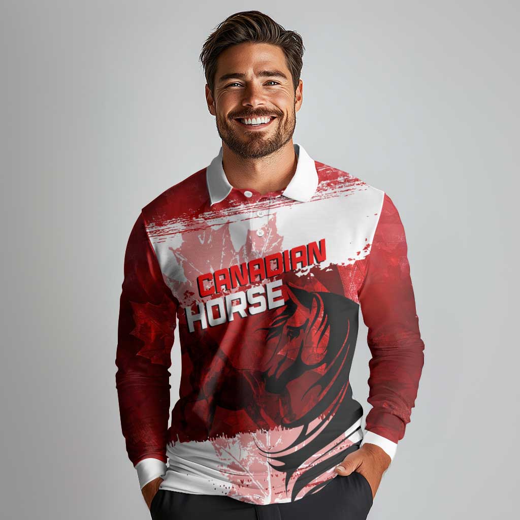 Personalized Canadian Horse Long Sleeve Polo Shirt Canada Maple Leaf